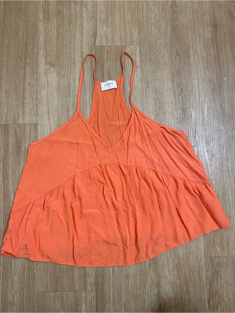 Everly Bright Orange V-Neck Tiered Spaghetti Strap Camisole